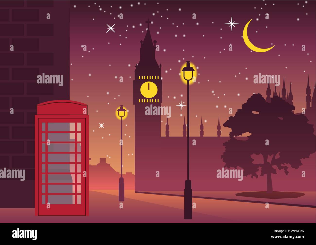 Téléphone fort et Big Ben célèbre monument de l'Angleterre,style silhouette Illustration de Vecteur