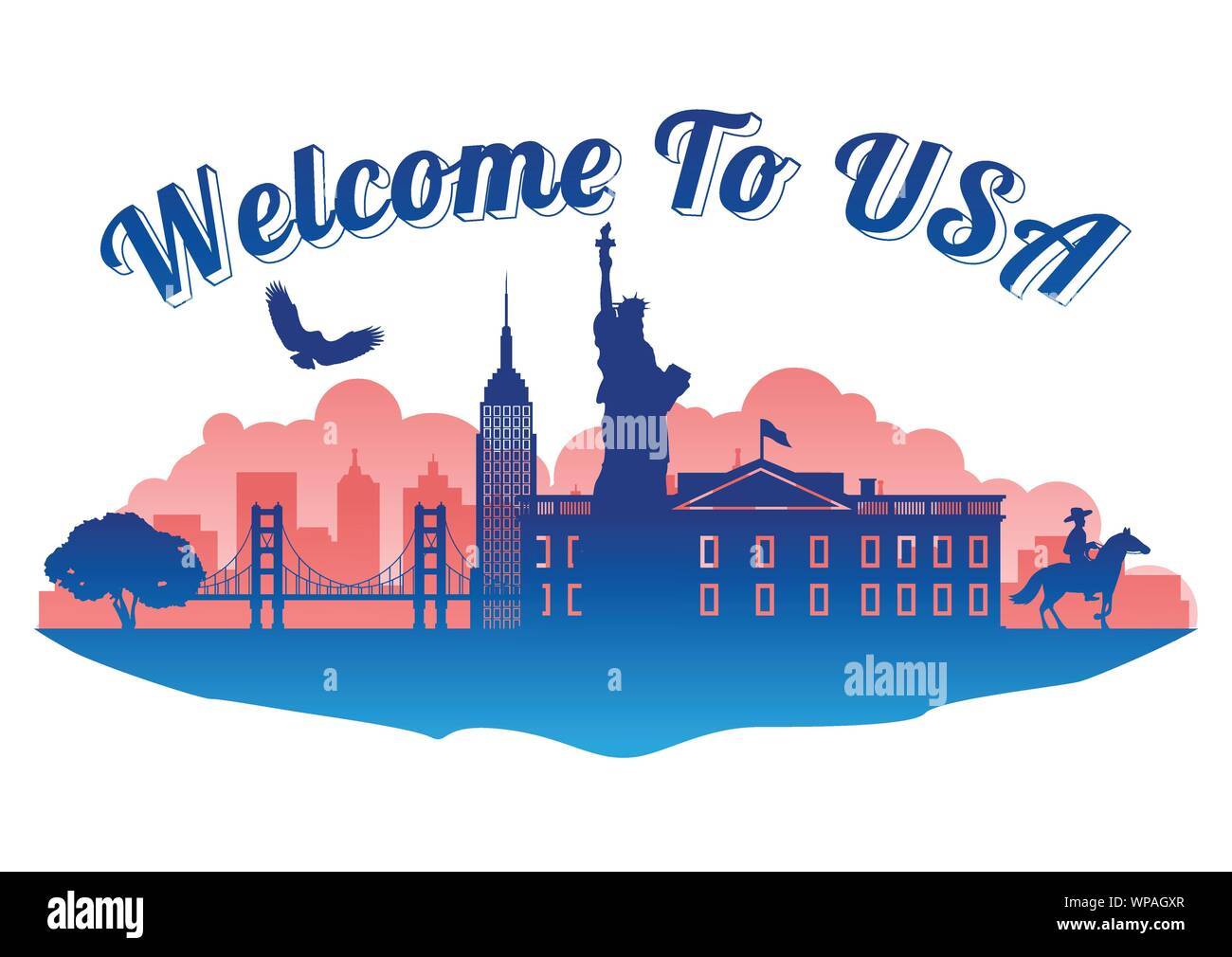 USA top célèbre style silhouette sur l'île célèbre de style silhouette,Bienvenue en USA,Voyages et tourisme,vector illustration Illustration de Vecteur