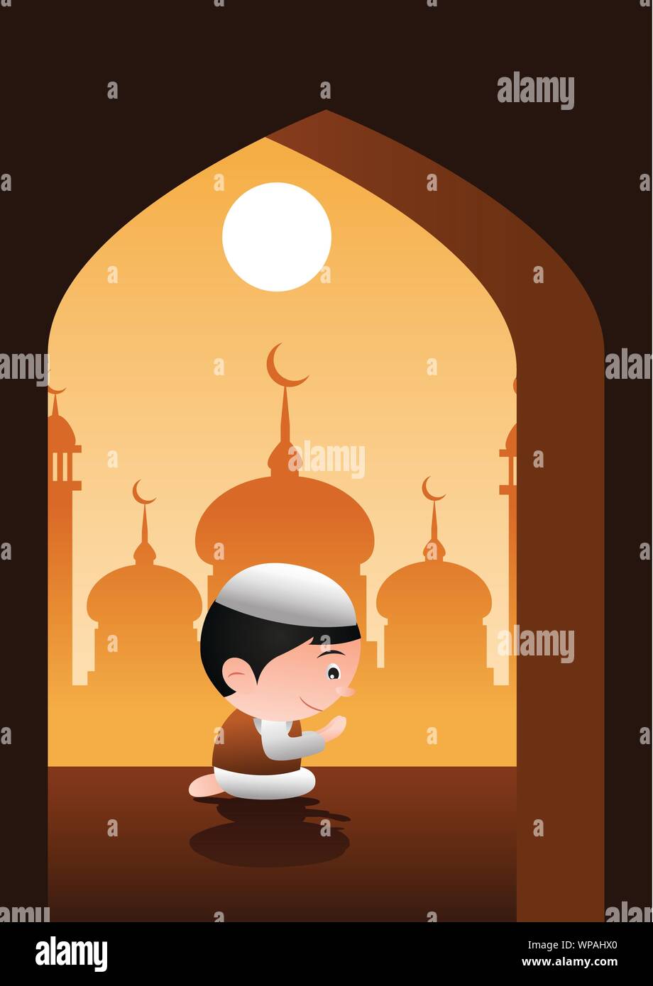 Prier dans la mosquée musulmane,design silhouette Illustration de Vecteur