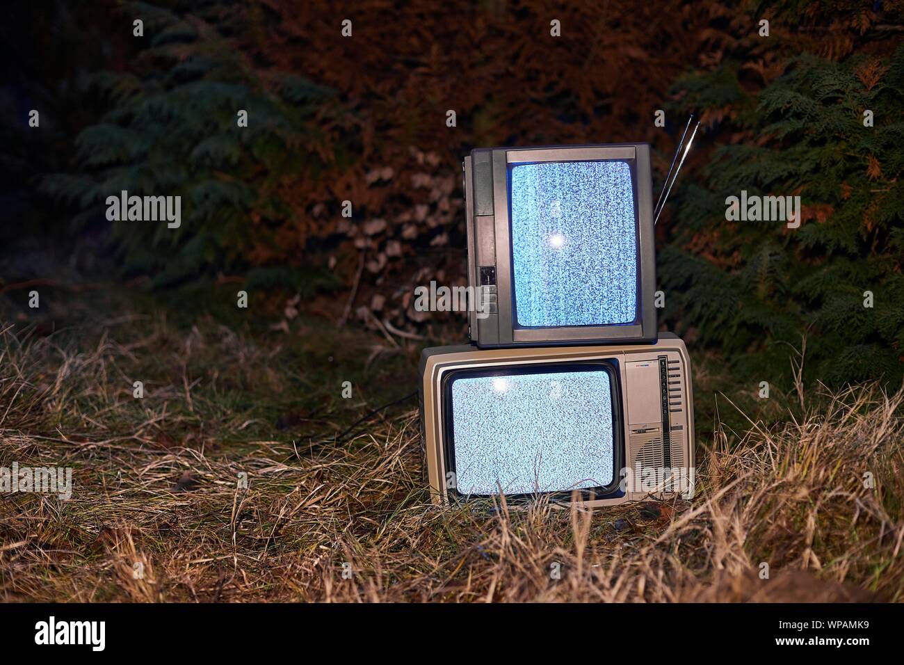 Aucun signal TV dans l'herbe Banque D'Images