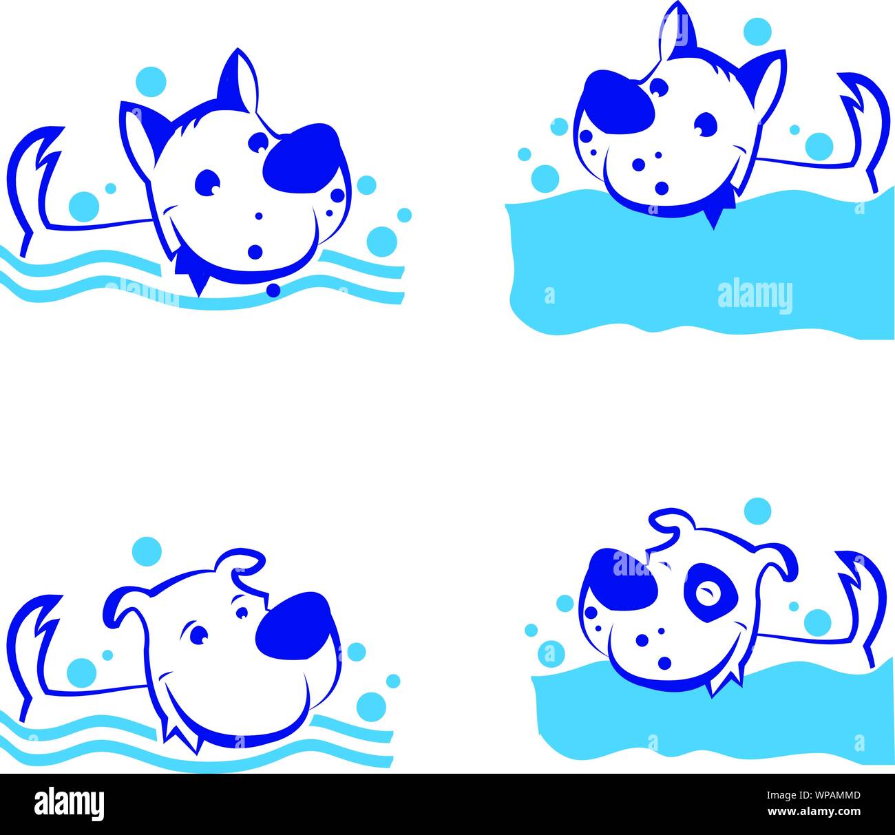 Drôle de scénario les chiens et les chiots natation dans l'eau ou des sondages Illustration de Vecteur