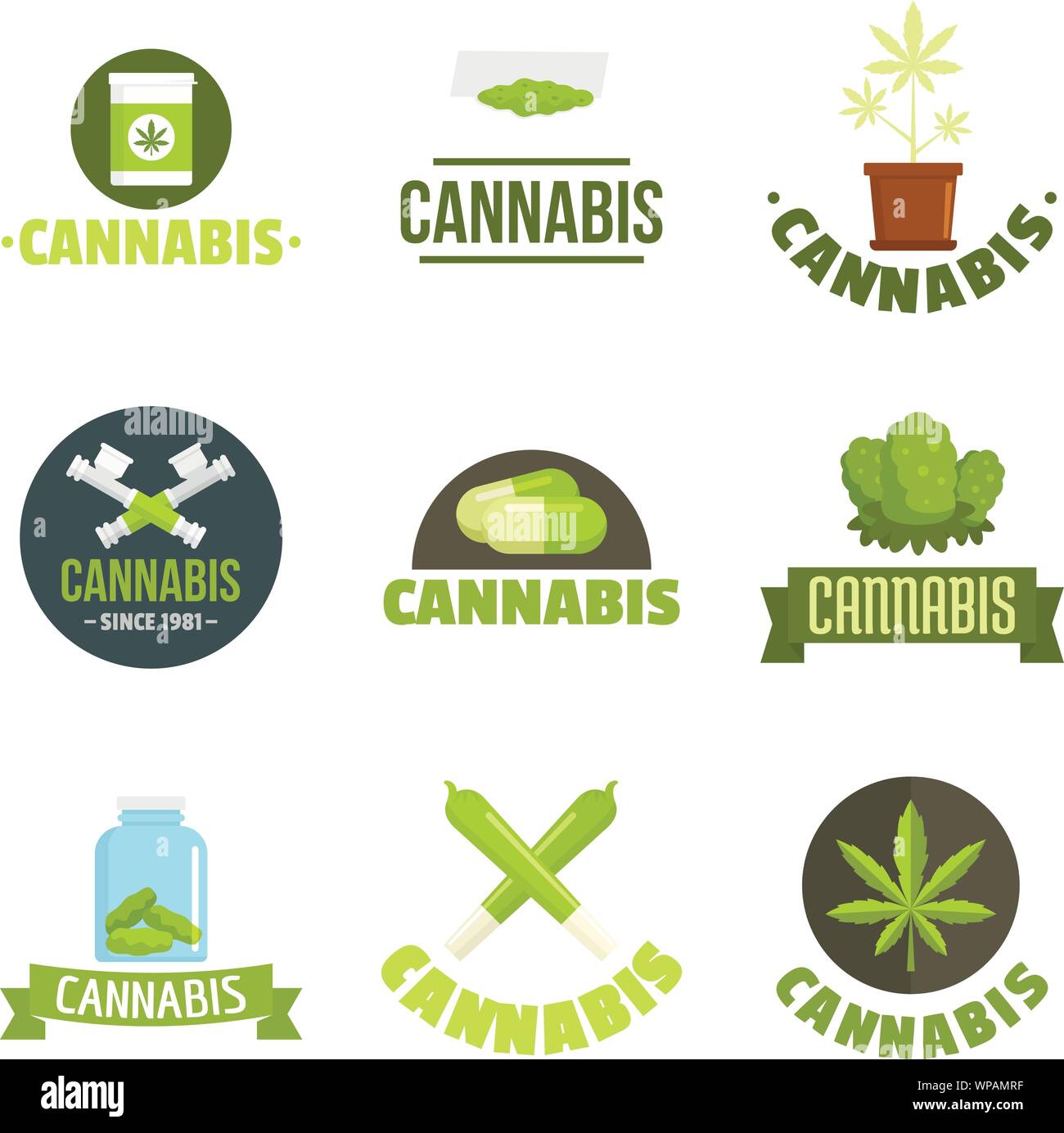 Logo de la plante de cannabis. Télévision ensemble de plante de cannabis logo vector pour web design Illustration de Vecteur