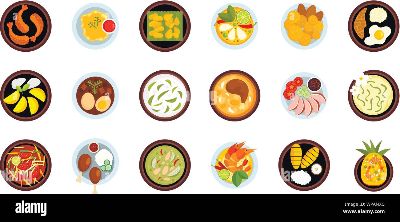 Thai Food icons set. Ensemble de plats thai food vector icons pour web design Illustration de Vecteur