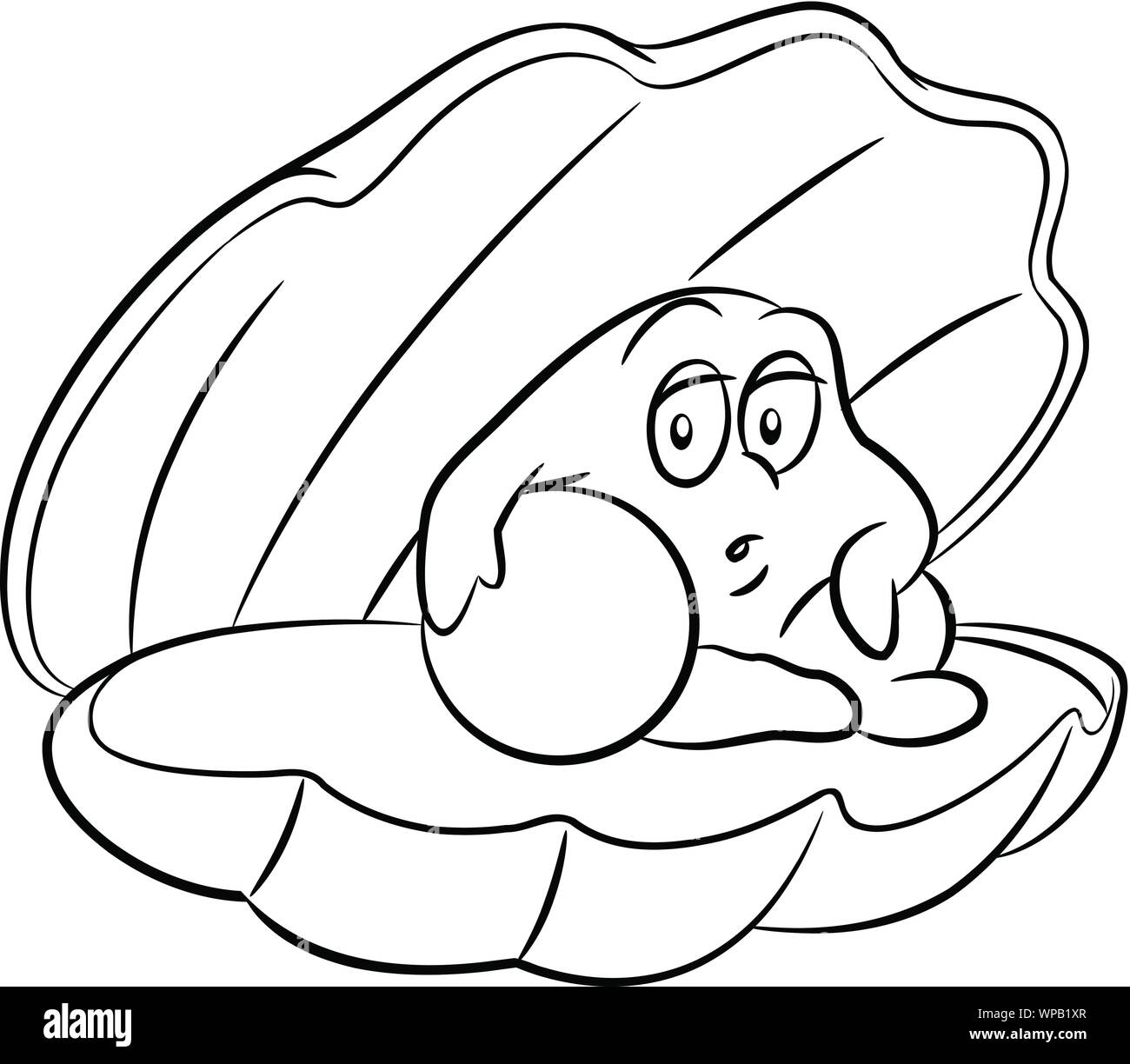 Vector Illustration de l'Art de la ligne noire et Shell Pearl Dessin animé sur un fond blanc Illustration de Vecteur