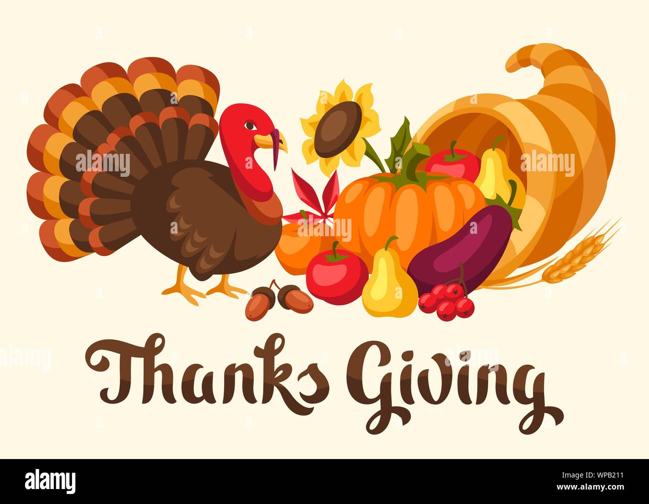 Joyeux Thanksgiving Day Card Avec Les Objets De Vacances Image Vectorielle Stock Alamy