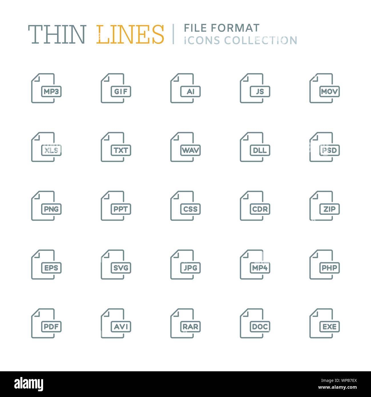Collection d'icônes de ligne au format de fichier Illustration de Vecteur