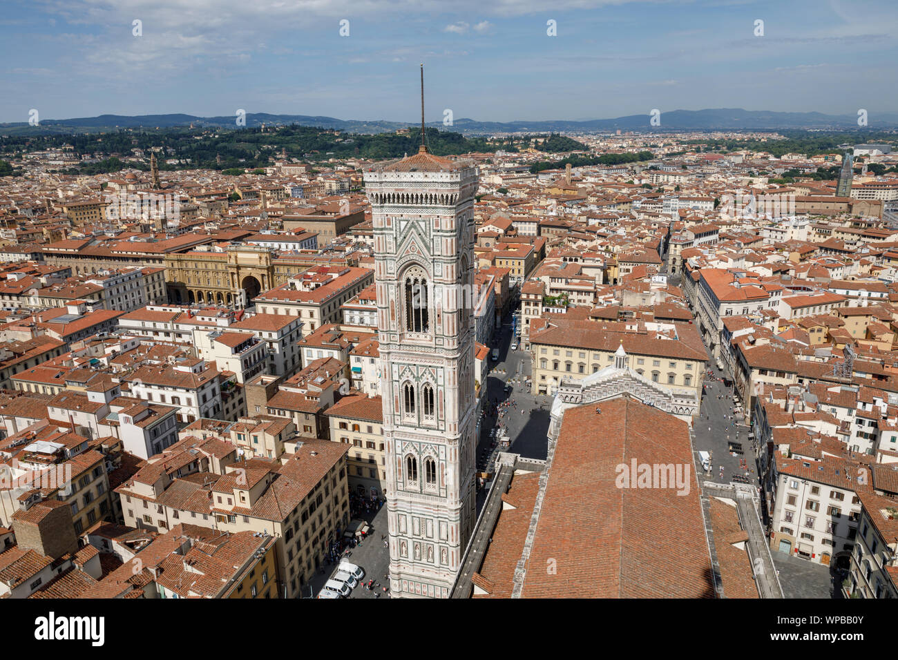 Vue Aérienne Vue panoramique de la ville de Florence et Giotto's Campanile campanile qui fait partie du complexe de la cathédrale de Florence (Cattedrale di Santa Maria de Banque D'Images