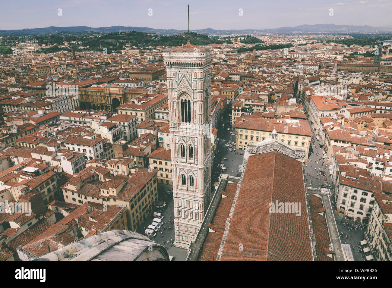 Vue Aérienne Vue panoramique de la ville de Florence et Giotto's Campanile campanile qui fait partie du complexe de la cathédrale de Florence (Cattedrale di Santa Maria de Banque D'Images
