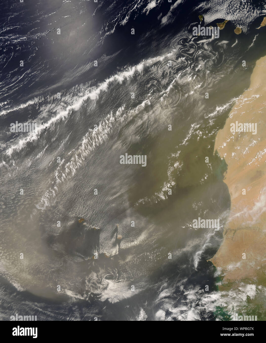 Tempête de poussière du désert du Sahara au large des côtes de l'Afrique de l'Ouest, le 21 juin 2008, par la NASA/Jeff Schmaltz/DPA Banque D'Images