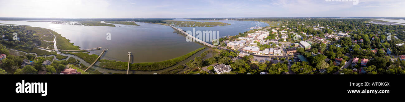 Panorama de 360 degrés de l'antenne de Beaufort, Caroline du Sud, quartier historique Banque D'Images