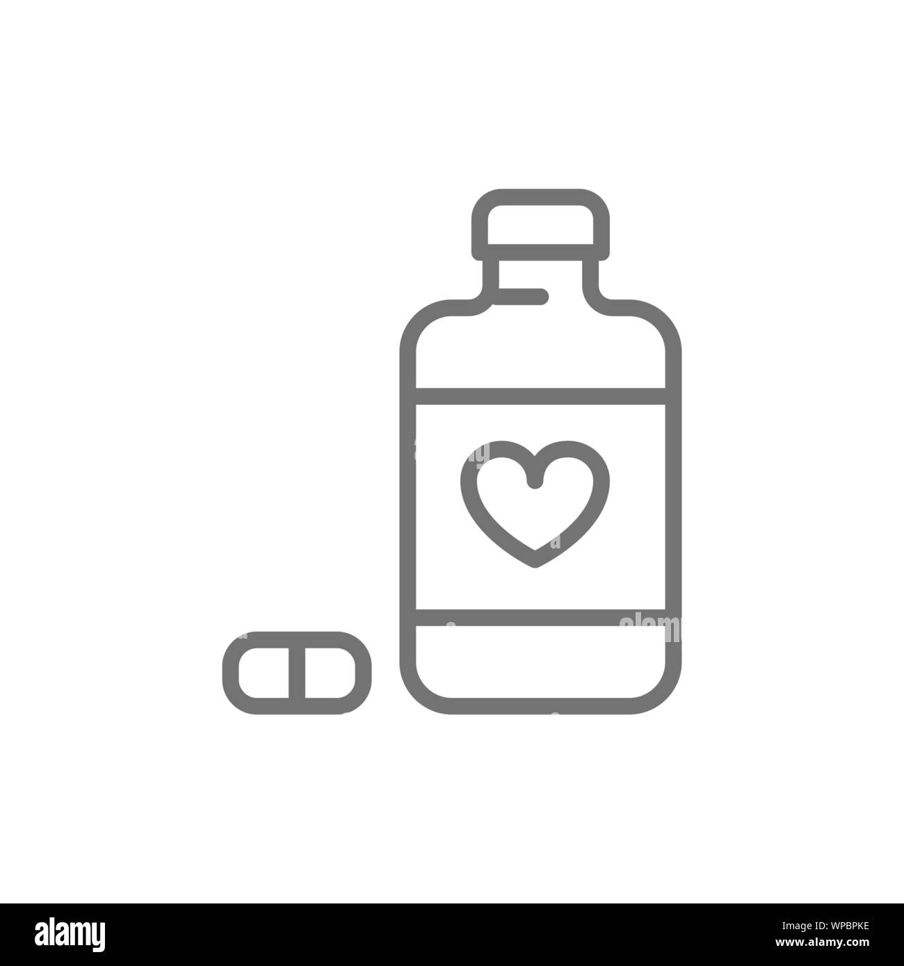 Les maladies du coeur l'icône de la ligne de pilules. Isolé sur fond blanc Illustration de Vecteur