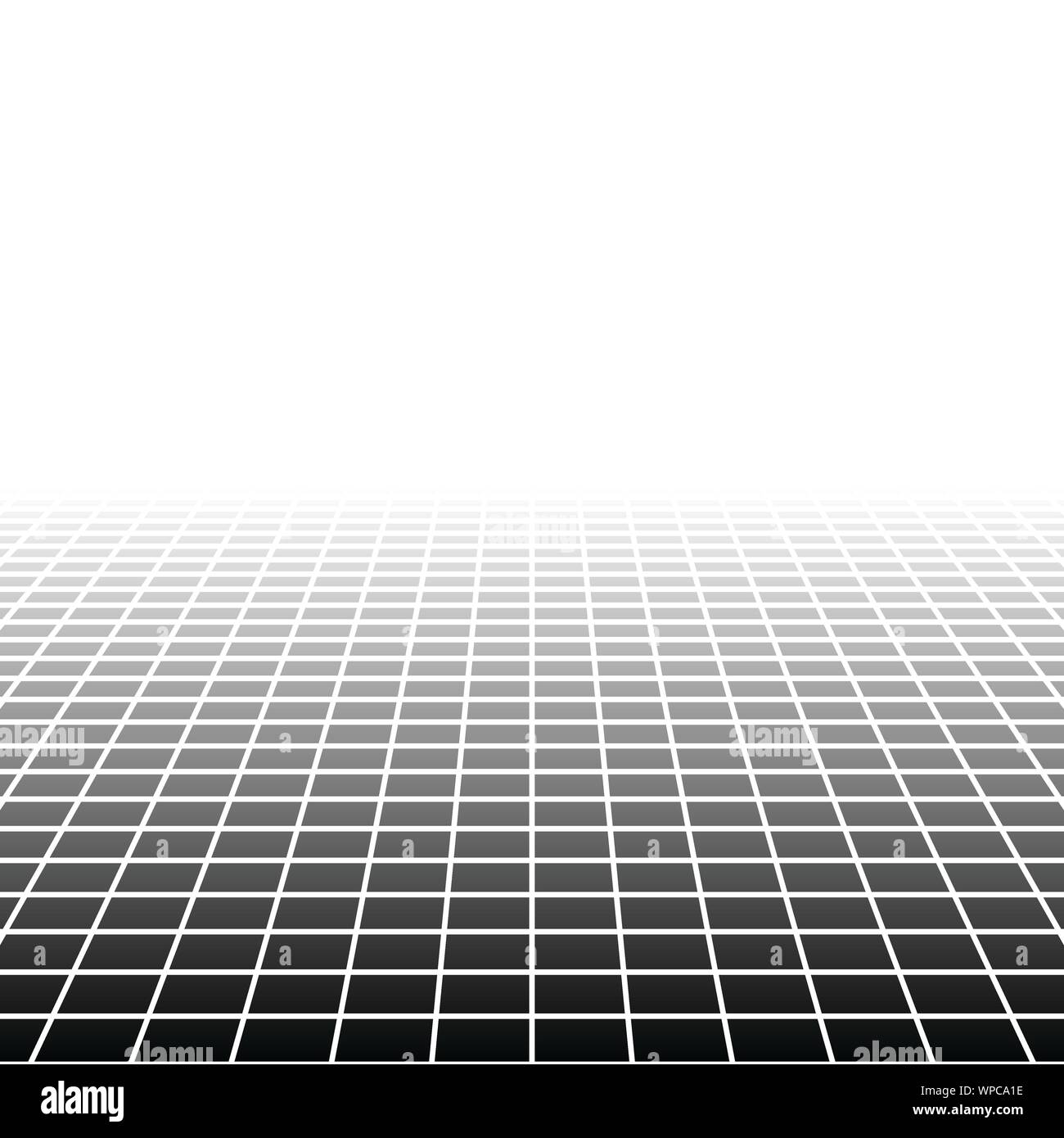 Grille à mailles, dans la perspective de disparaître, diminuer à horizon lointain. Rendre l'espace 3D virtuel. Skyline convergent abstract background. Profondeur 3D illustration. Je Illustration de Vecteur