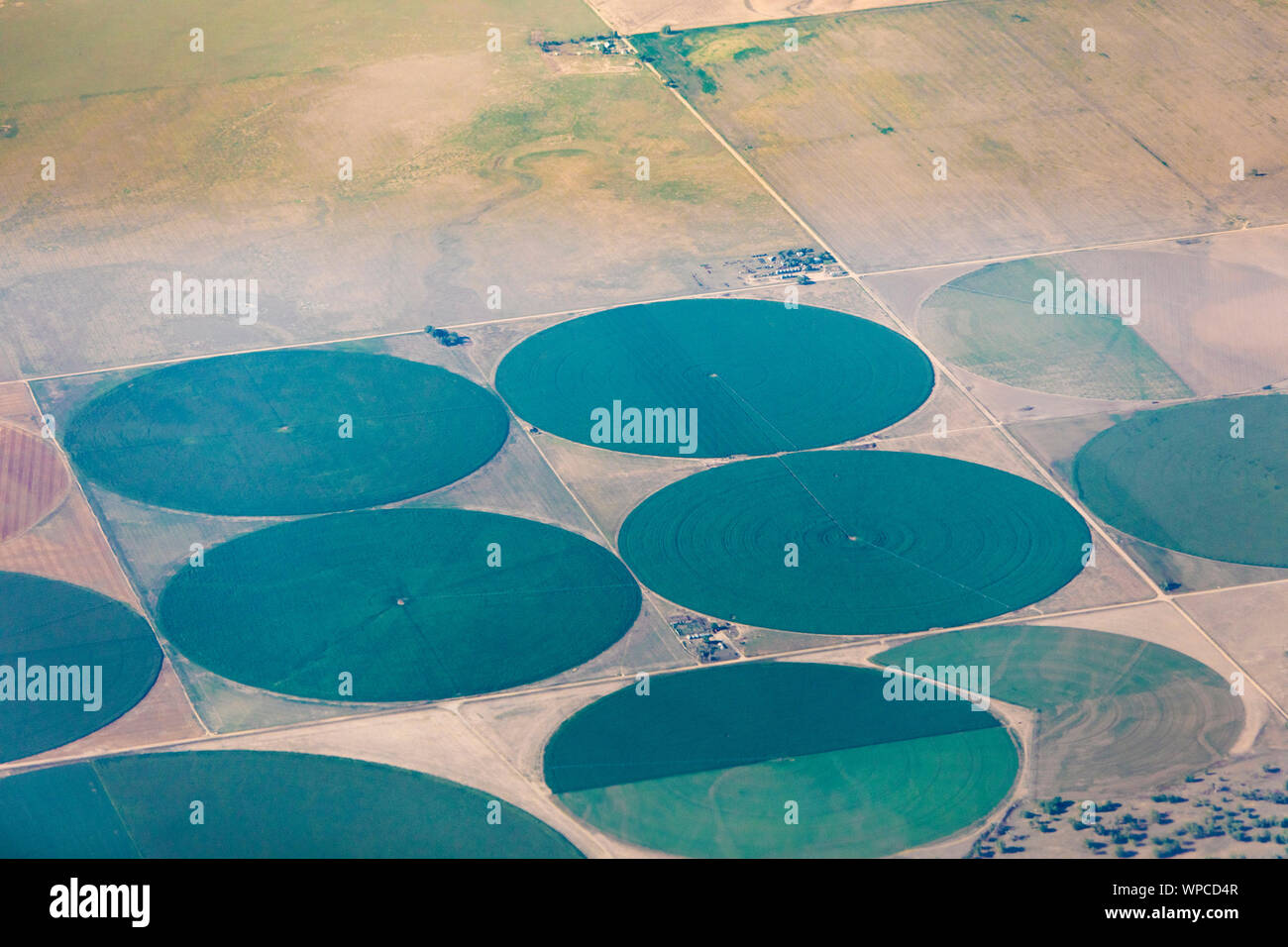 Vue aérienne de l'irrigation pivot dans le Colorado aux Etats-Unis. Banque D'Images