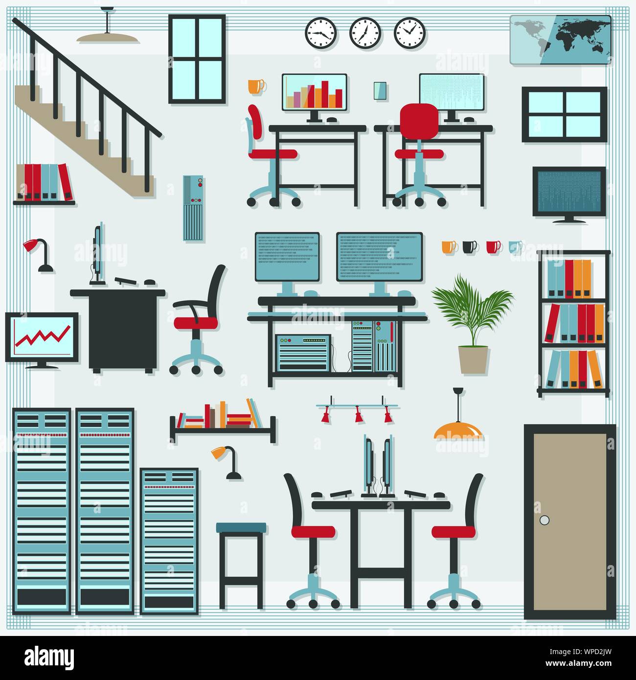 Meubles à l'ombre les icônes, il Département de l'informatique - Tous les articles regroupés séparément et facile à déplacer ou modifier, ombres sur une couche séparée Illustration de Vecteur