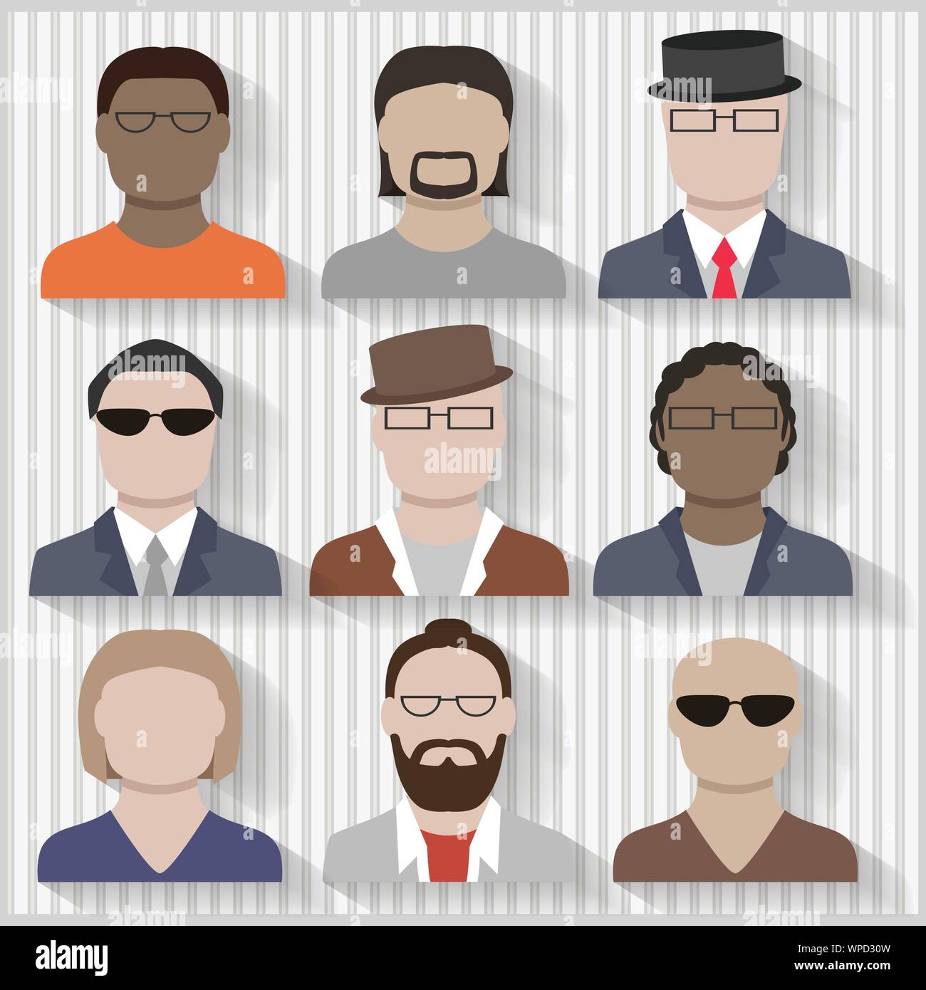 Les hommes d'affaires et culturelles multiples télévision masculins des icônes avec ombres et regroupés en couches de mélanges contient Illustration de Vecteur