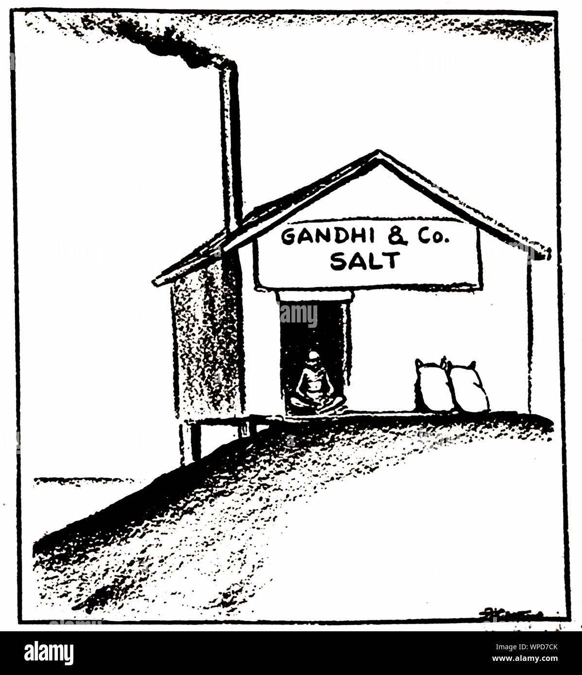 Caricature montrant Gandhi boutique du sel dans le journal USA, 1930 Banque D'Images