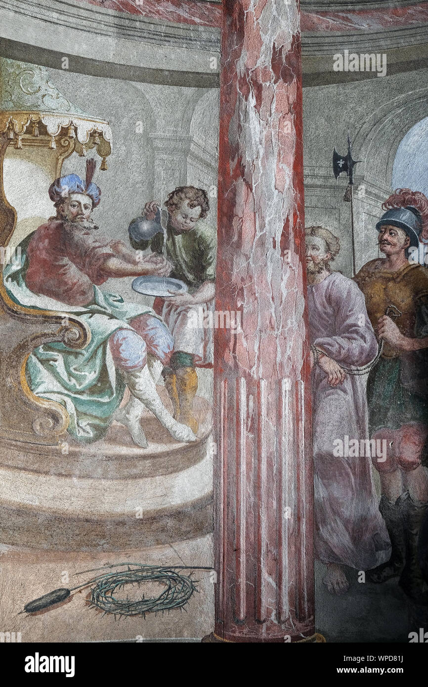 Jésus condamné à mort, Ponce Pilate se lava les mains, fresque sur le plafond de la Saint John the Baptist Church, à Zagreb, Croatie Banque D'Images