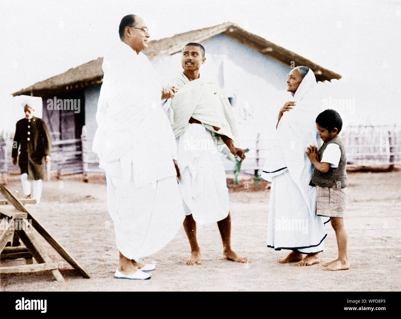 Subhas Chandra Bose, Kanu, Gandhi Kasturba Gandhi et son petit-fils Kanaa, Wardha, Inde, Asie, 1936 Banque D'Images