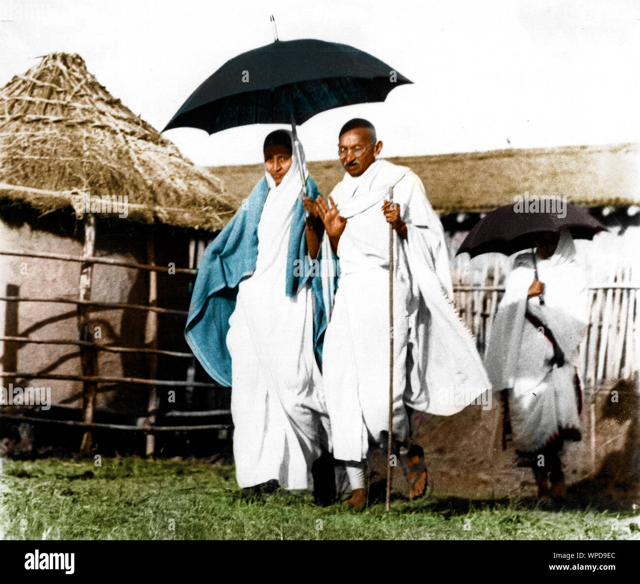 Mahatma Gandhi Ashram Satyagraha de huttes en visite, à Wardha, Maharashtra, Inde, Asie, 1936 Banque D'Images
