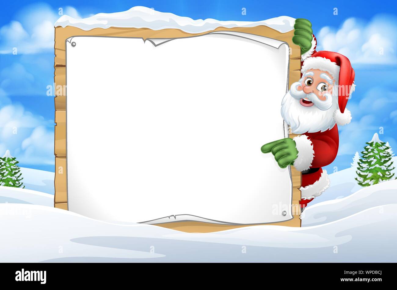 Santa Claus Noël signe neige scène Cartoon Illustration de Vecteur