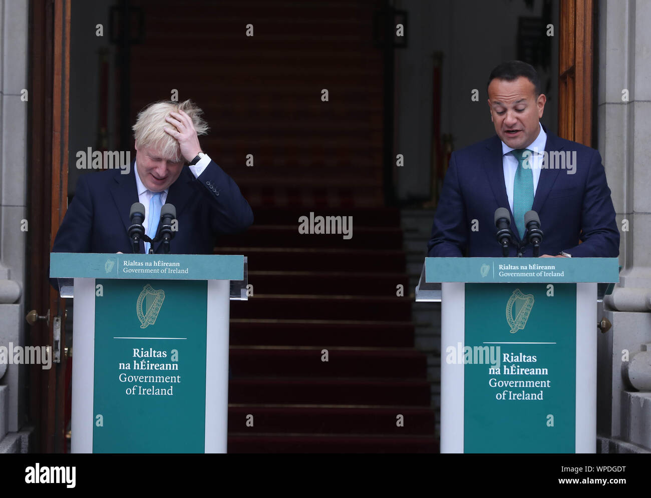 Premier ministre Boris Johnson rencontre Leo Varadkar Taoiseach dans les édifices gouvernementaux durant sa visite à Dublin. Banque D'Images