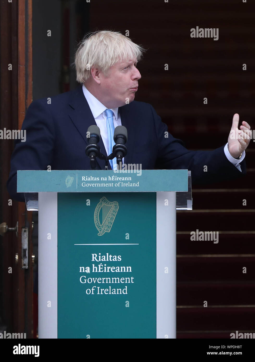 Premier ministre Boris Johnson rencontre Leo Varadkar Taoiseach dans les édifices gouvernementaux durant sa visite à Dublin. Banque D'Images