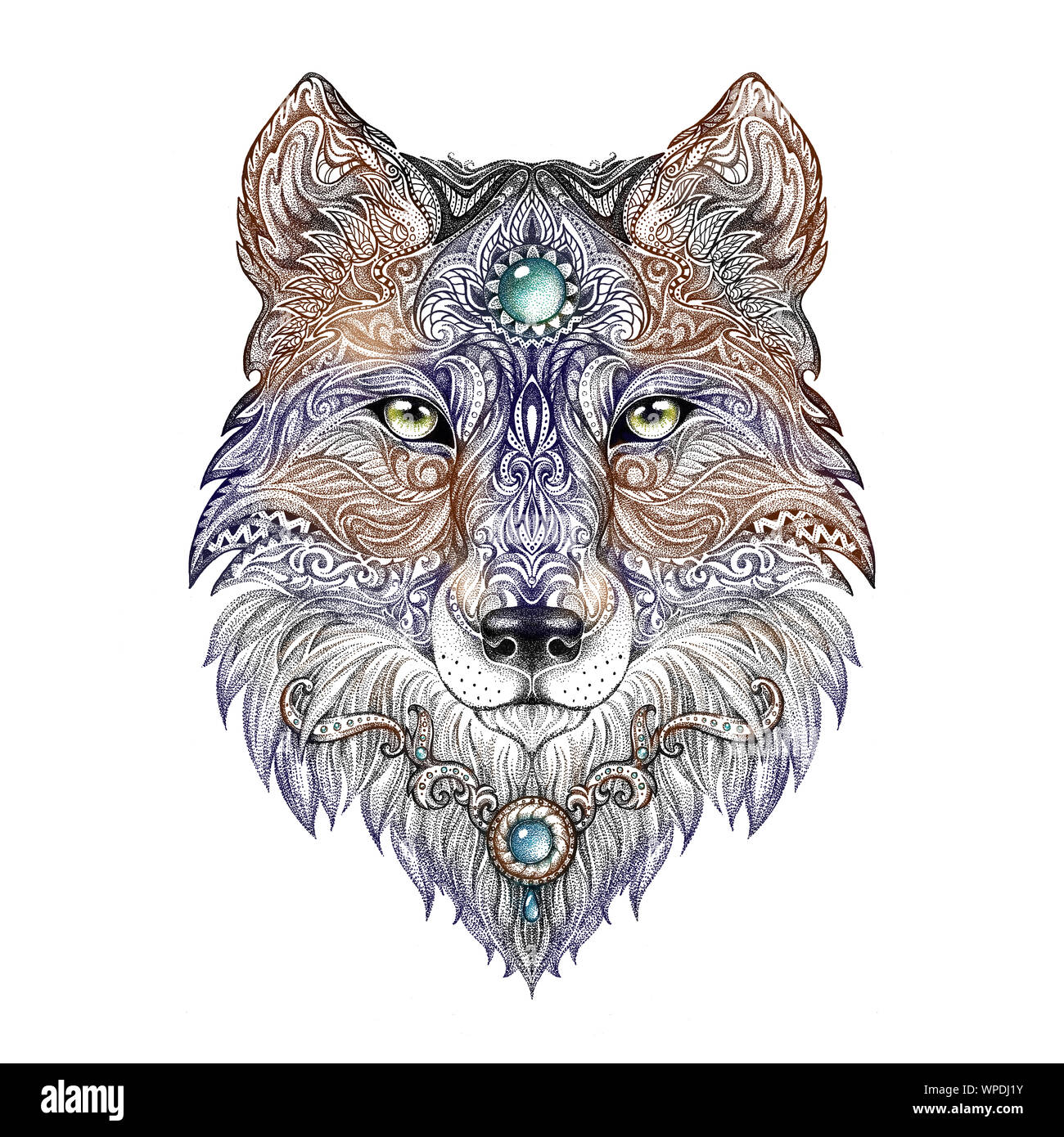 Tete De Tatouage Loup Bete De Proie Des Graphiques En Noir Et Blanc Photo Stock Alamy