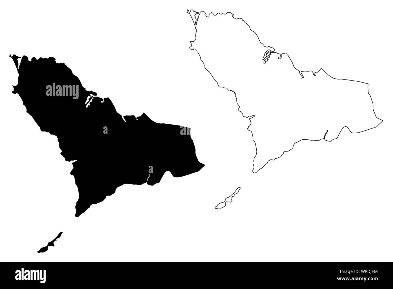 Secteur de l'ouest de la République de Sierra Leone, Salone, Sherbro Island) map vector illustration gribouillage, croquis péninsule de Freetown (Sierra Leone) Colonie de m Illustration de Vecteur