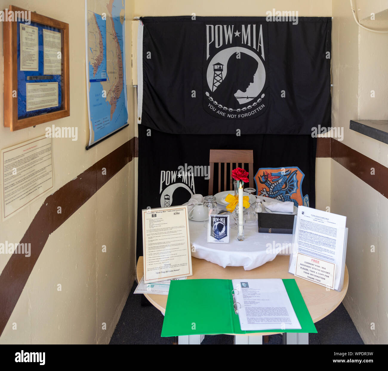 Missing in action POW afficher, musée de la guerre froide de Bentwaters, Suffolk, Angleterre, RU Banque D'Images