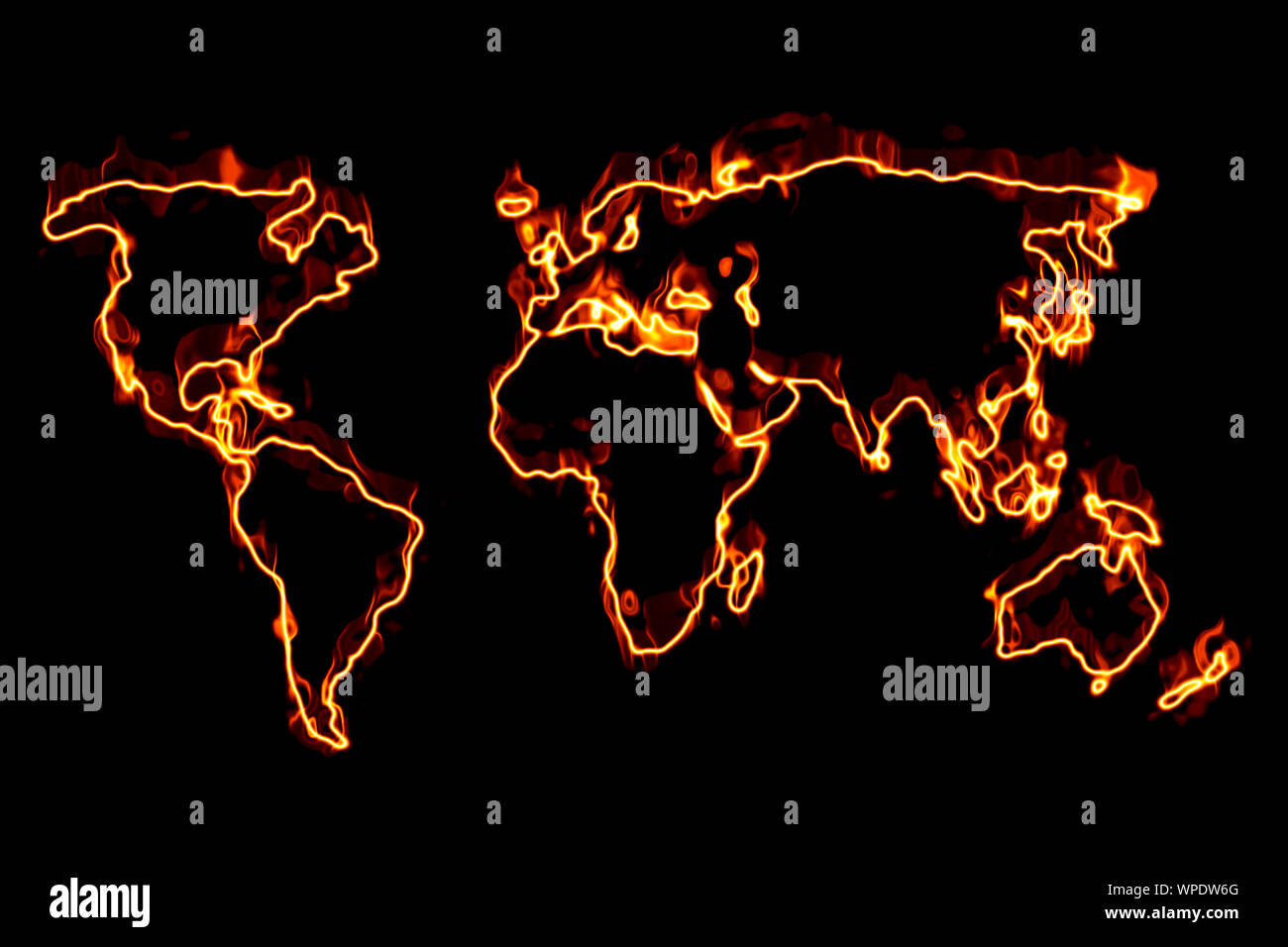 Carte du monde en feu, le réchauffement de la notion Banque D'Images