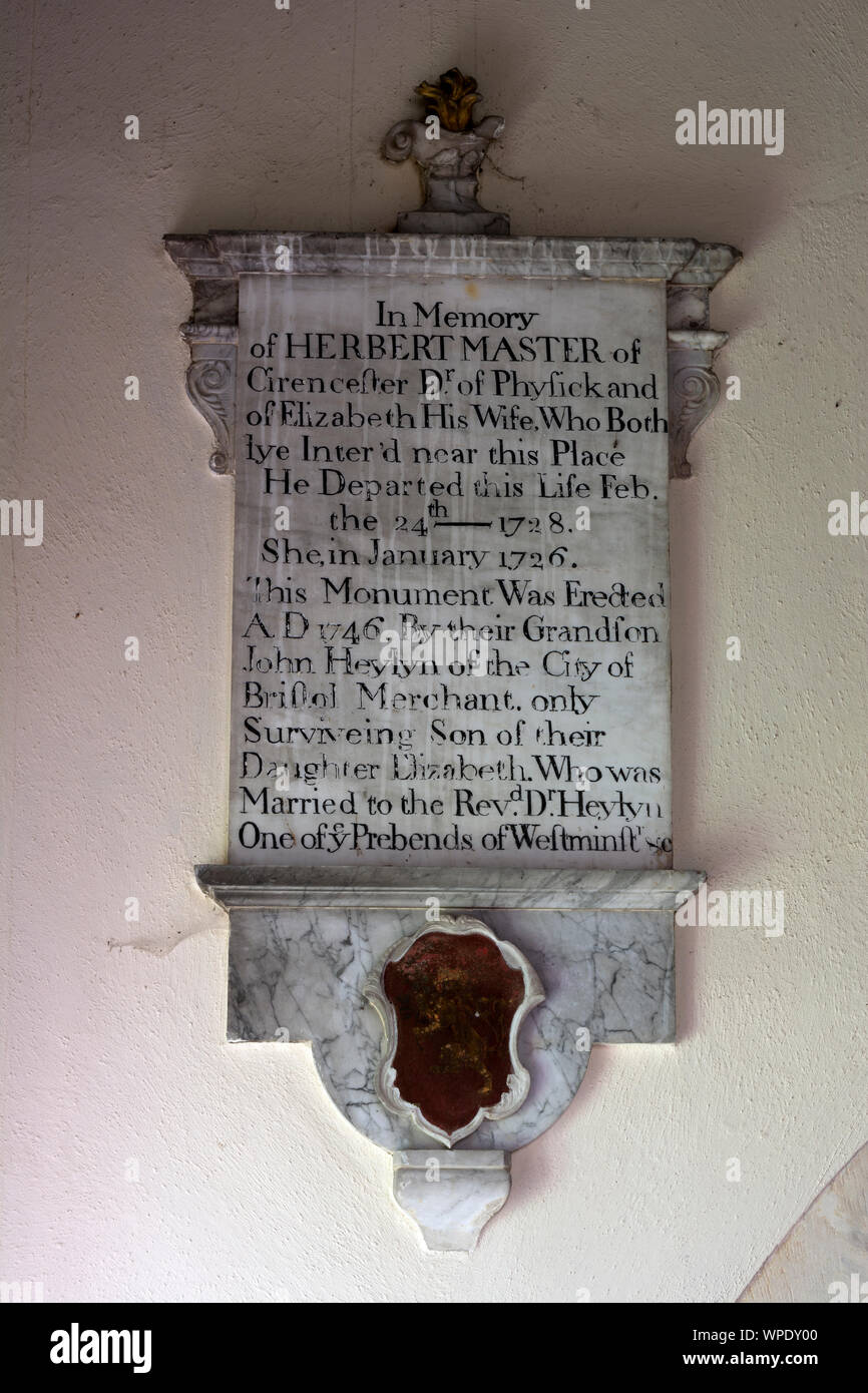 Herbert Master memorial, All Saints Church, Preston, Gloucestershire, England, UK Banque D'Images