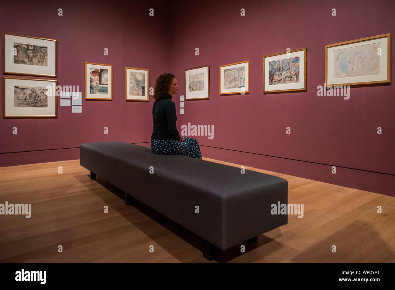 La Tate Britain, Londres, Royaume-Uni. 9 Sep 2019. Travaille en salle 5, un nouveau type d'homme tous les dernières œuvres de l1820'S- William Blake à la Tate Britain. Cette exposition présente la plus grande étude du travail par William Blake (1757-1827) au Royaume-Uni pour une génération. Un visionnaire, peintre, graveur et poète, il a créé certaines des images les plus emblématiques de l'histoire de l'art britannique Ce exhibitionl réunit plus de 300 œuvres rarement vues. Crédit : Guy Bell/Alamy Live News Banque D'Images