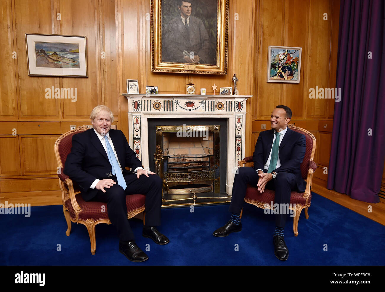 Premier ministre Boris Johnson rencontre Leo Varadkar Taoiseach dans les édifices gouvernementaux durant sa visite à Dublin. PA Photo. Photo date : lundi 9 septembre 2019. Voir l'ACTIVITÉ DE LA POLITIQUE histoire Brexit Réunion. Crédit photo doit se lire : Charles McQuillan/PA Wire Banque D'Images