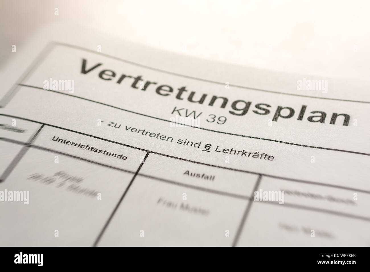 Plan de représentation dans une école avec les mots allemands pour 'représentation' et 'plan pour représenter des enseignants 6 Banque D'Images