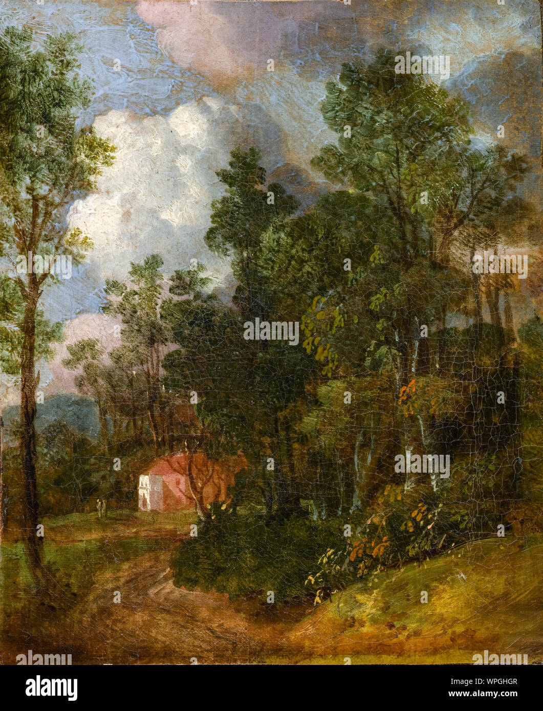Thomas Gainsborough, peinture de paysage, un paysage boisé avec des chiffres par une maison, vers 1752 Banque D'Images