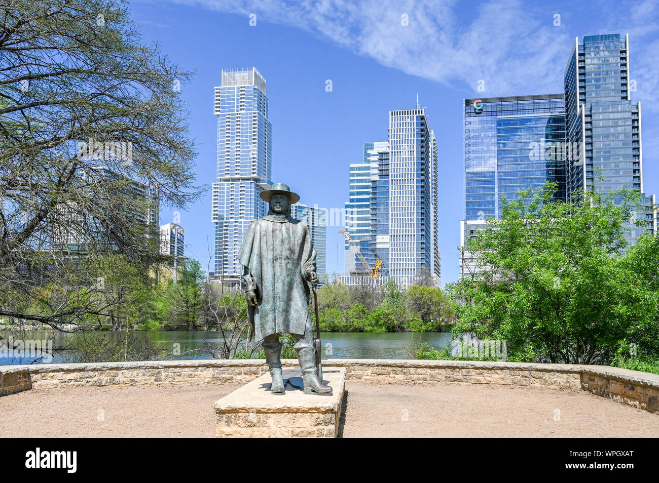 Sculpture de Stevie Ray Vaughan Metropolitan Park Town Lake à Austin, Texas. Il s'agit d'une légende née de guitare blues je Dallas, TX. Banque D'Images