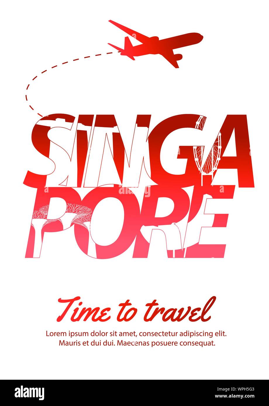 Singapour célèbre style silhouette texte intérieur,couleur du drapeau national rouge et blanc,vector illustration Illustration de Vecteur