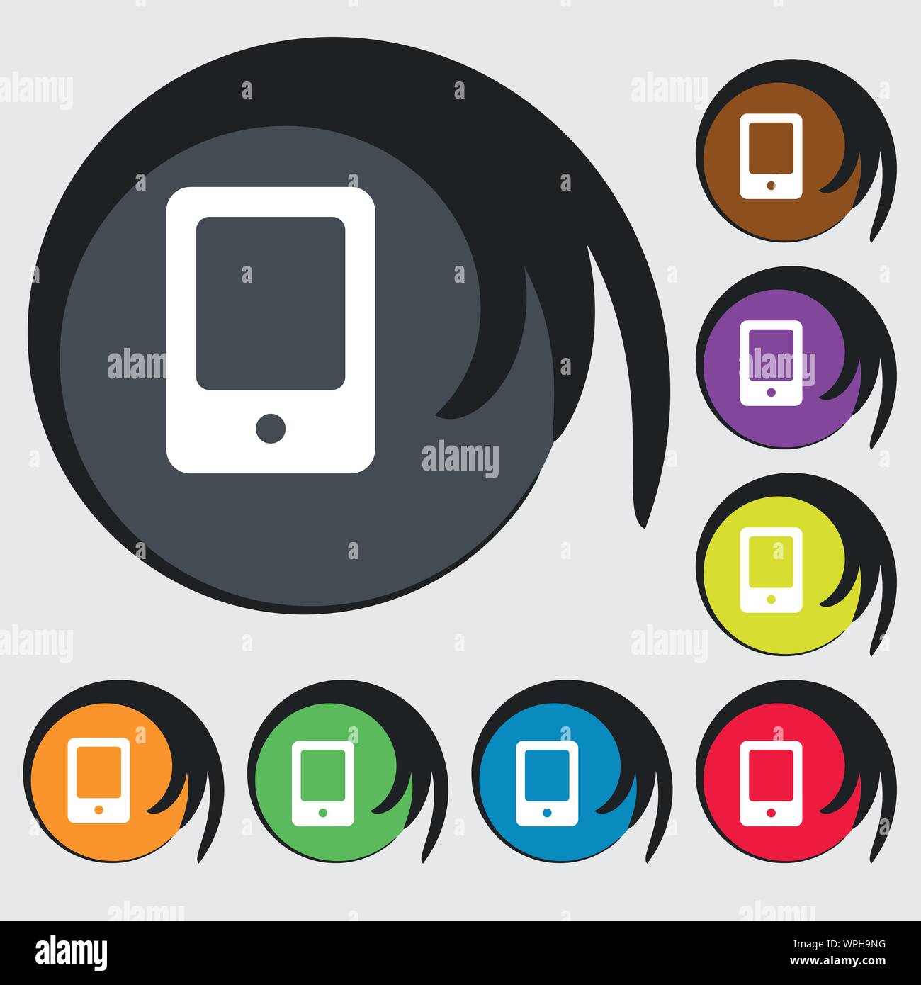 Icône tablette signe. Symbole sur huit boutons de couleur. Vector Illustration de Vecteur