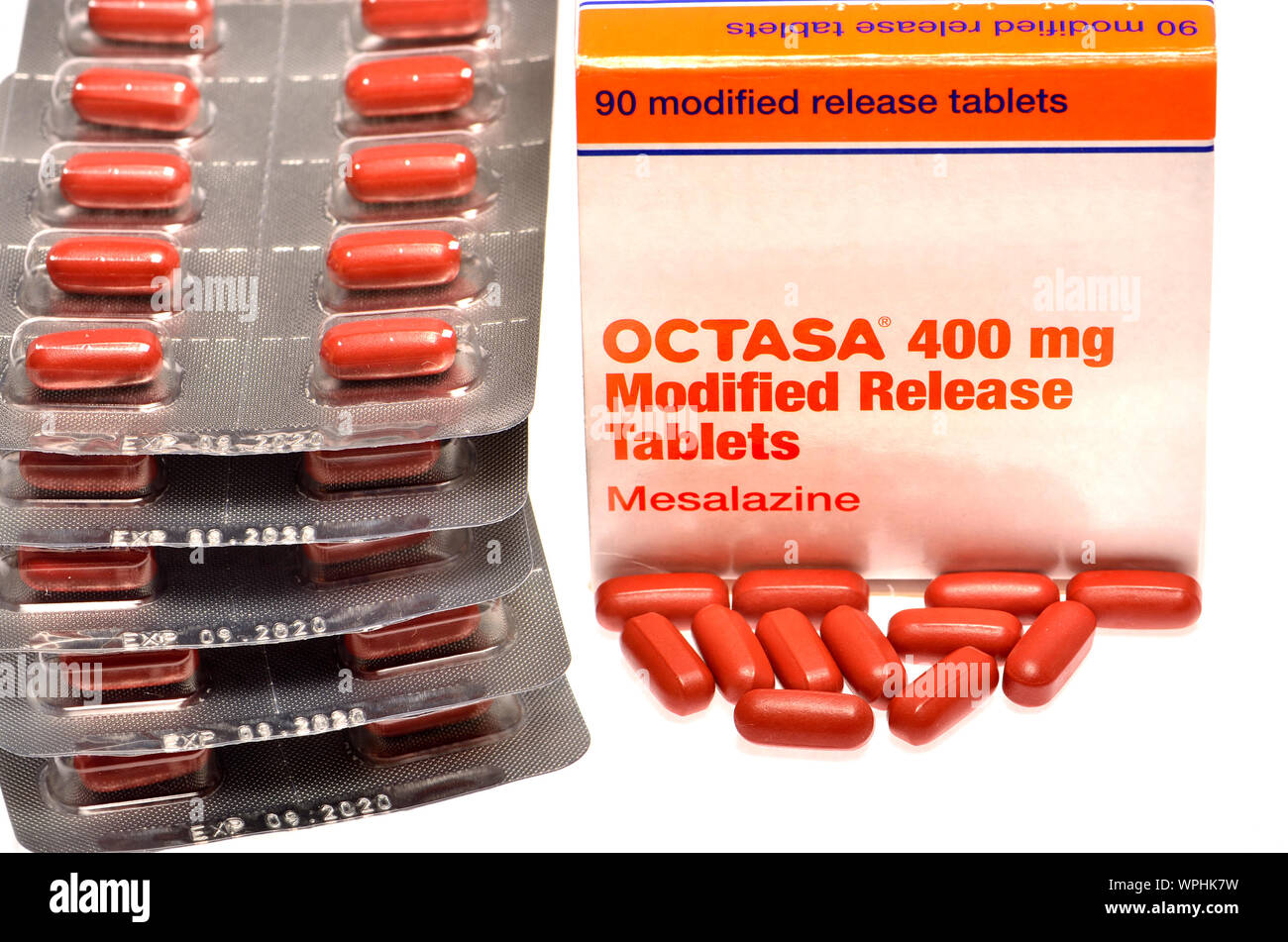 Octasa 400 mg comprimés à libération modifiée (substance active : mésalazine) employé pour traiter doux pour modérer les attaques de la colite ulcéreuse Banque D'Images