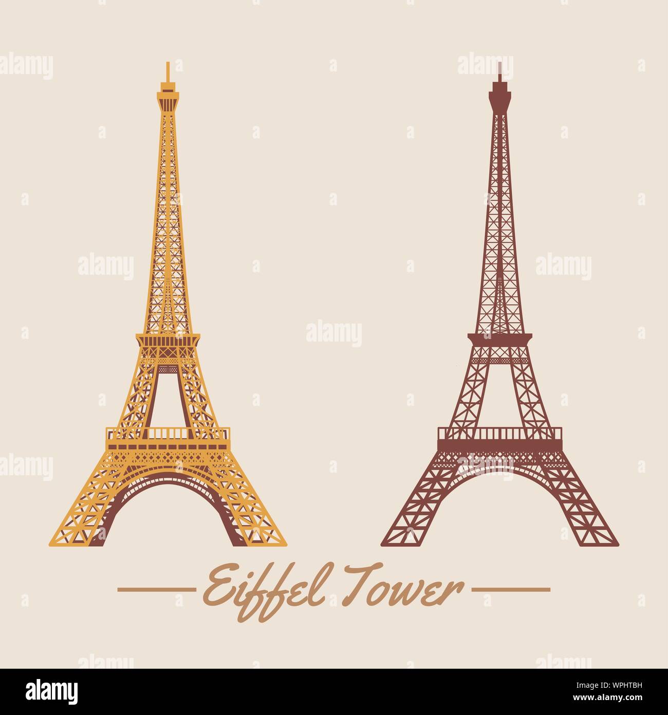 Tour Eiffel dans deux silhouette,design,version dessin animé et célèbre et voyage de France,vector illustration Illustration de Vecteur