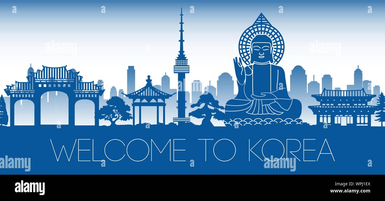 Corée célèbre silhouette bleu,design vector illustration Illustration de Vecteur