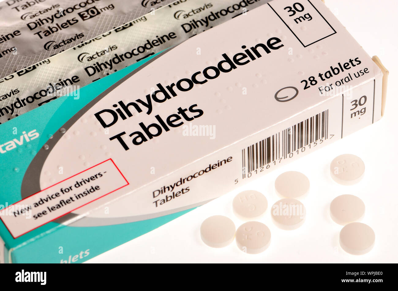 La dihydrocodéine Comprimés (30mg) analgésique opiacé prescrit pour la douleur ou la dyspnée sévère Banque D'Images