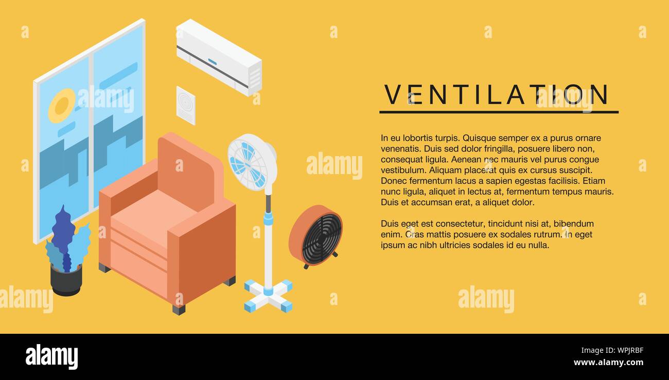 Concept de ventilation à domicile, bannière style isométrique Illustration de Vecteur