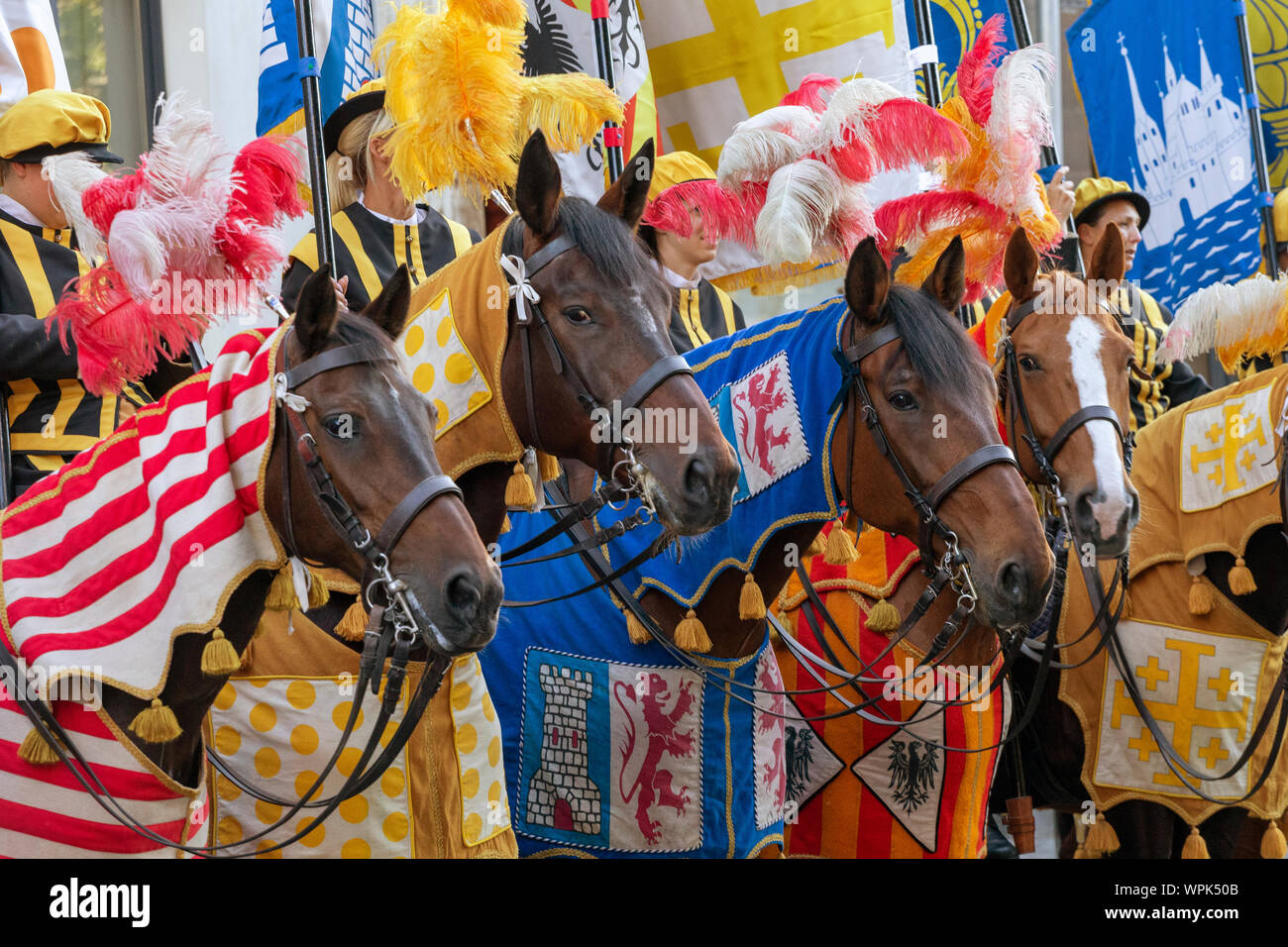 Ommegang Bruxelles Charles Quint histoire tradition procession religieuse Festival parade chevaux Grand Place l'UNESCO Banque D'Images