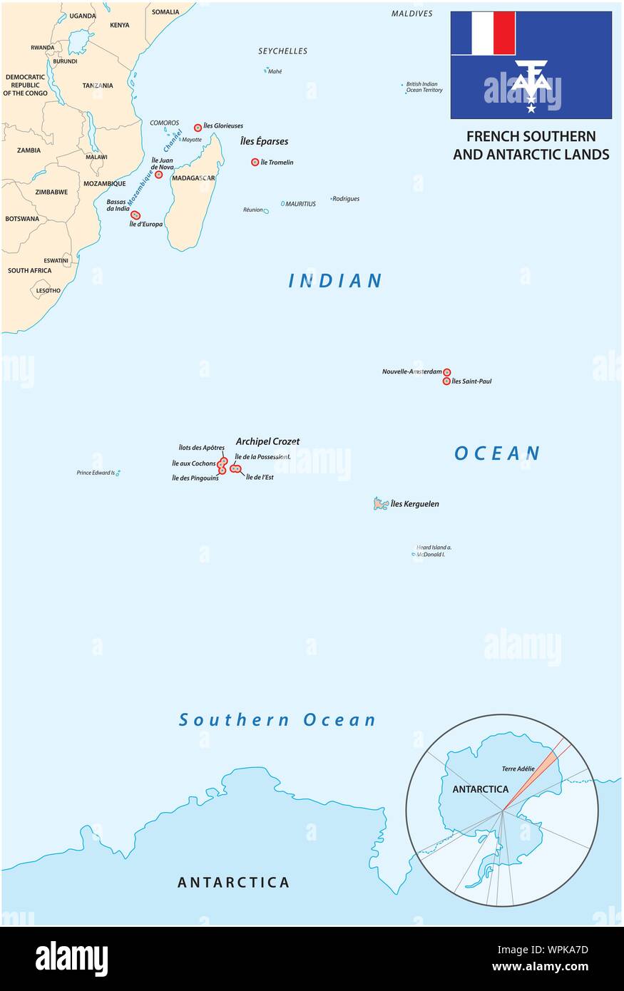 Plan de les Terres Australes et Antarctiques Françaises avec drapeau Illustration de Vecteur