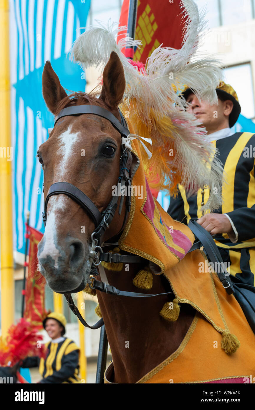 Ommegang Bruxelles Charles Quint histoire tradition procession religieuse Festival parade chevaux Grand Place l'UNESCO Banque D'Images