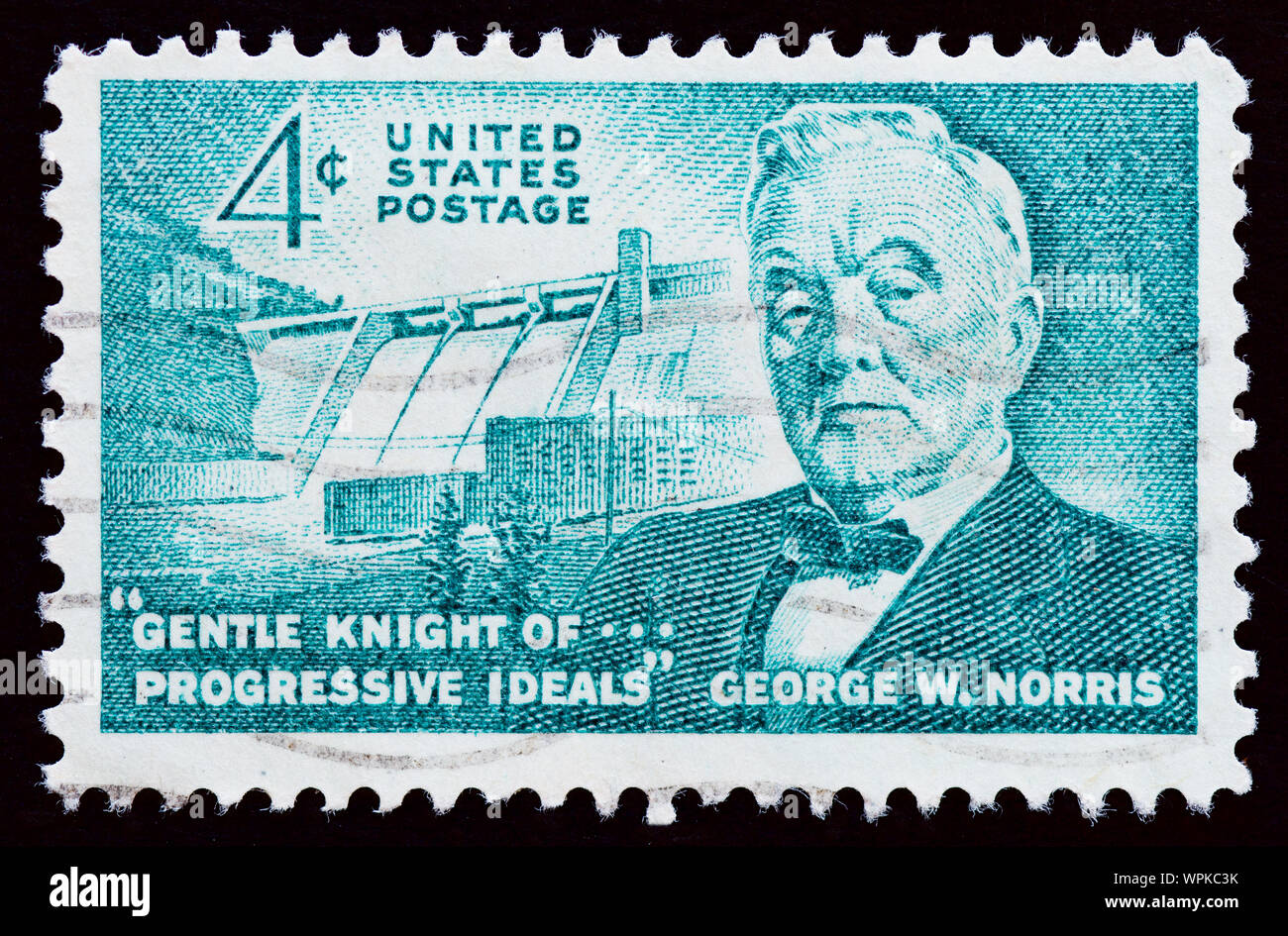 Timbres des États-Unis - Le sénateur George W. Norris du Nebraska et Norris Dam Banque D'Images