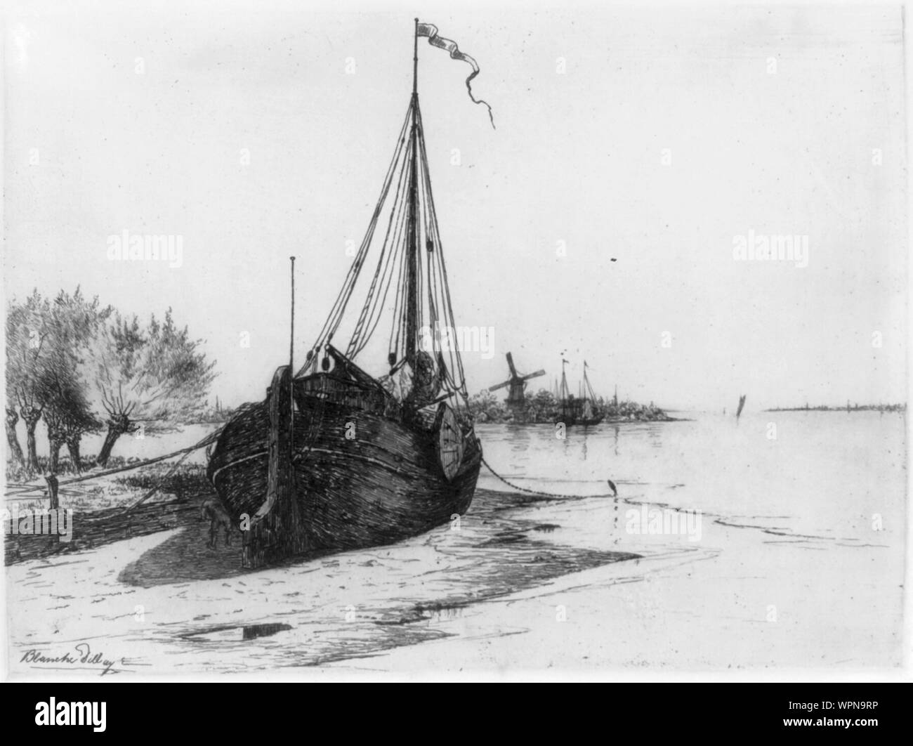 Marée basse sur la rivière néerlandaise Banque D'Images