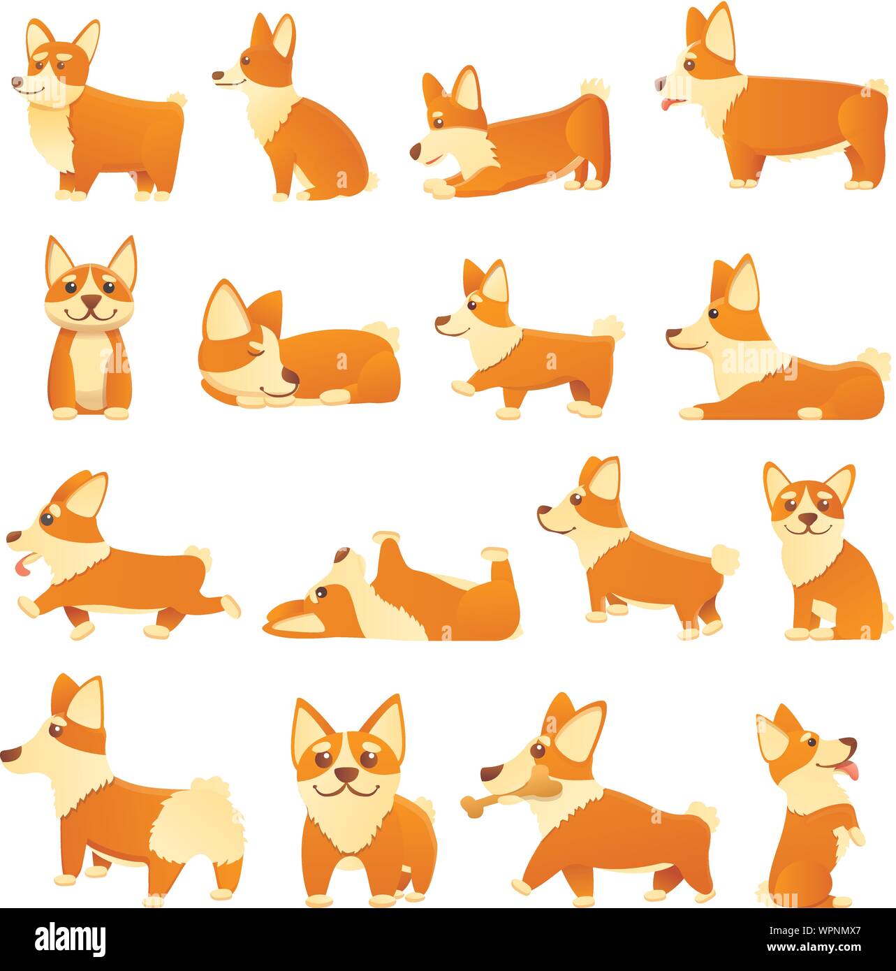 Les chiens Corgi icons set. Série de dessins animés chiens corgi icônes vectorielles pour le web design Illustration de Vecteur