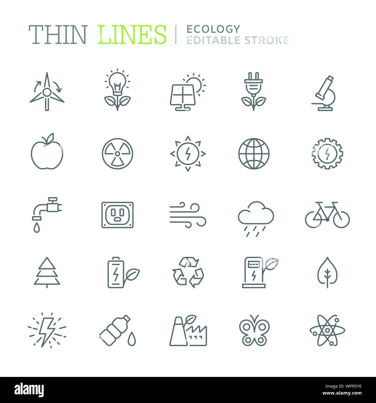 Collection d'icônes de lignes liées l'écologie. Course modifiable Illustration de Vecteur